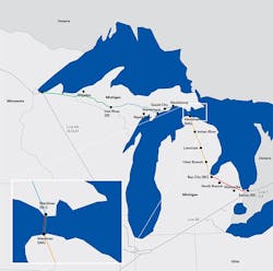Enbridge Line 5 map, Michigan.