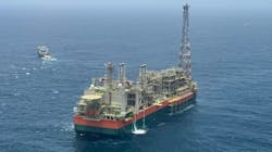 Ariel view of GTA FPSO offshore Africa.