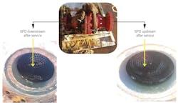 The wellhead pipeline shows deposits upstream of the SPD (right) and no deposits downstream (left) in Well MD287 (Fig. 4).