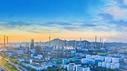 Chemical factories at Qinzhou Port Area, China.